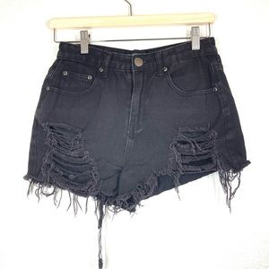 PrettyLittleThing Women's Shorts Washed Black Denim Ripped Shorts Size 8